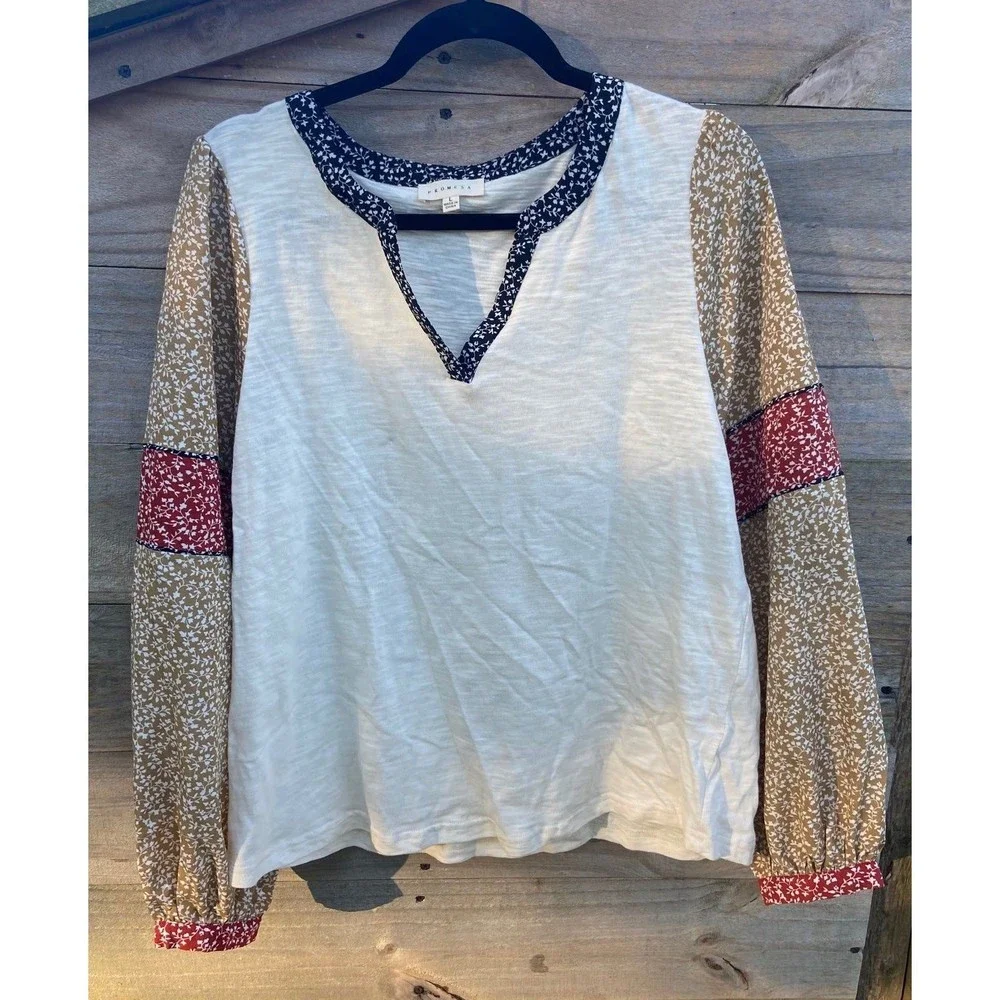 Promesa | Women’s Boho Floral Sleeve Blouse, Size Large - Picture 1 of 9